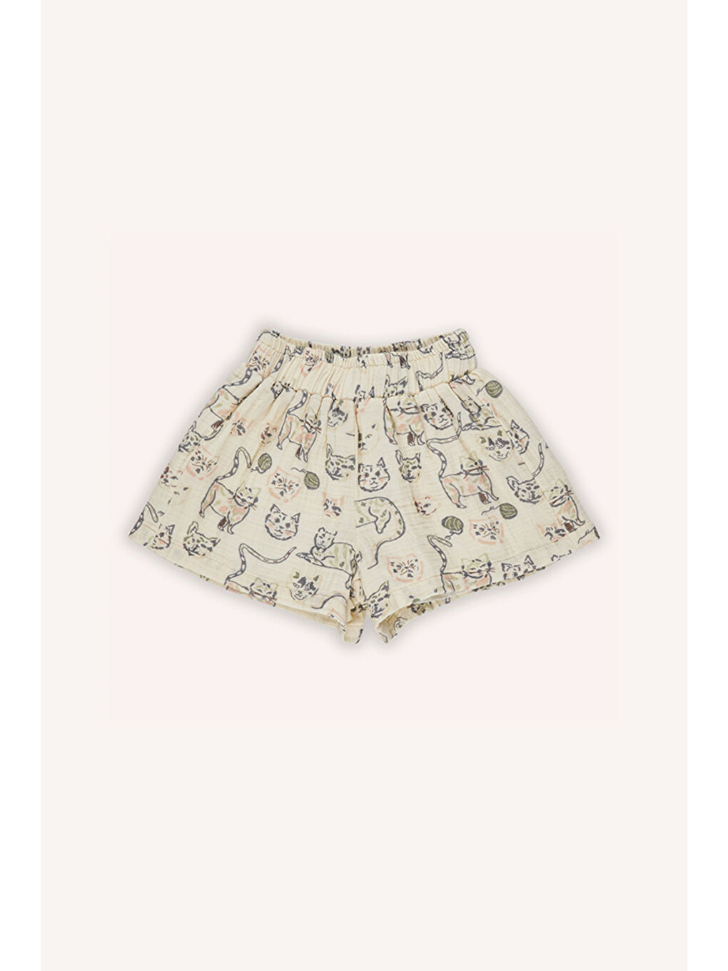 Kız Bebek Kedi Desenli Müslin Ekru Şort