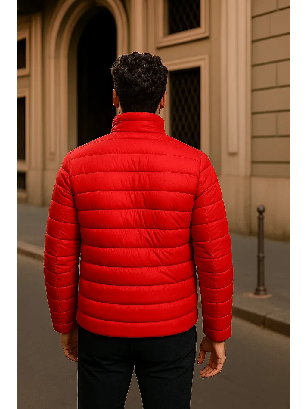 Erkek Comfort Fermuarlı Günlük Kışlık Kırmızı Şişme Mont-5