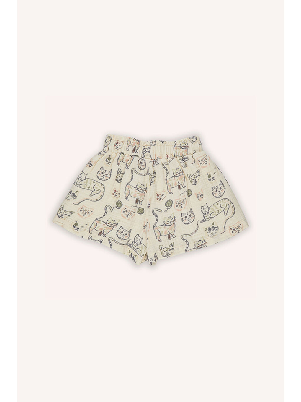 Kız Bebek Kedi Desenli Müslin Ekru Şort-1
