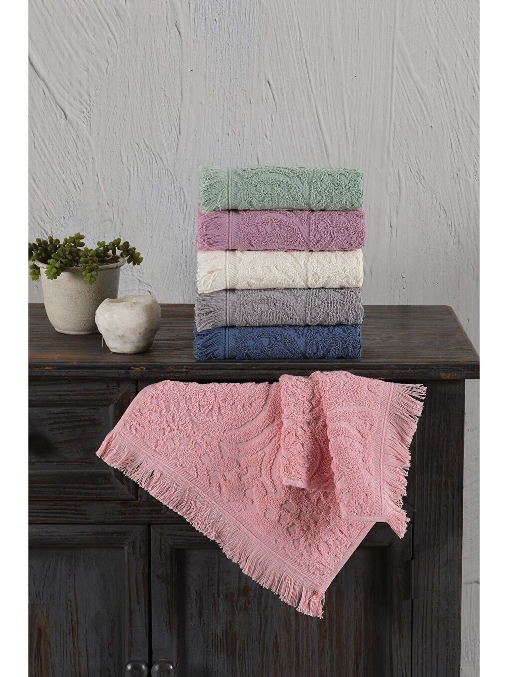 Yeşil Jakaranda Serisi %100 Pamuk 30x50cm 6 lı Havlu Seti YESIL-1