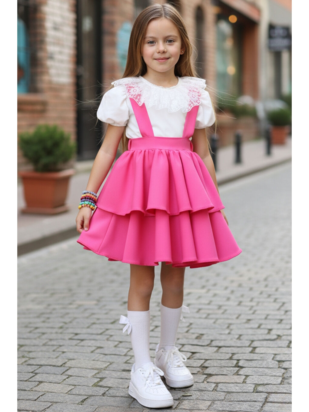 Pembe Kız Çocuk Askılı Jile ve Bluz Takım