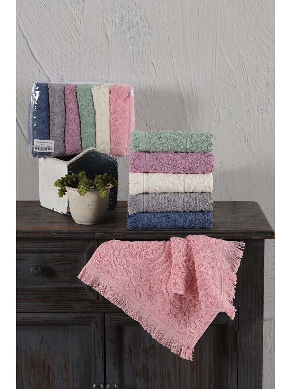 Yeşil Jakaranda Serisi %100 Pamuk 30x50cm 6 lı Havlu Seti YESIL-2