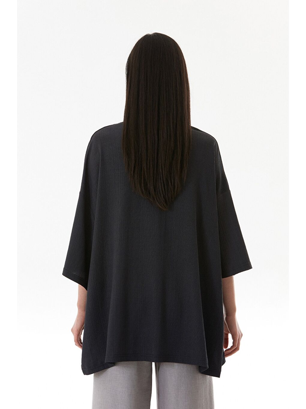 Antrasit Basic Bürümcük Kumaş Şal Yaka Kimono-3