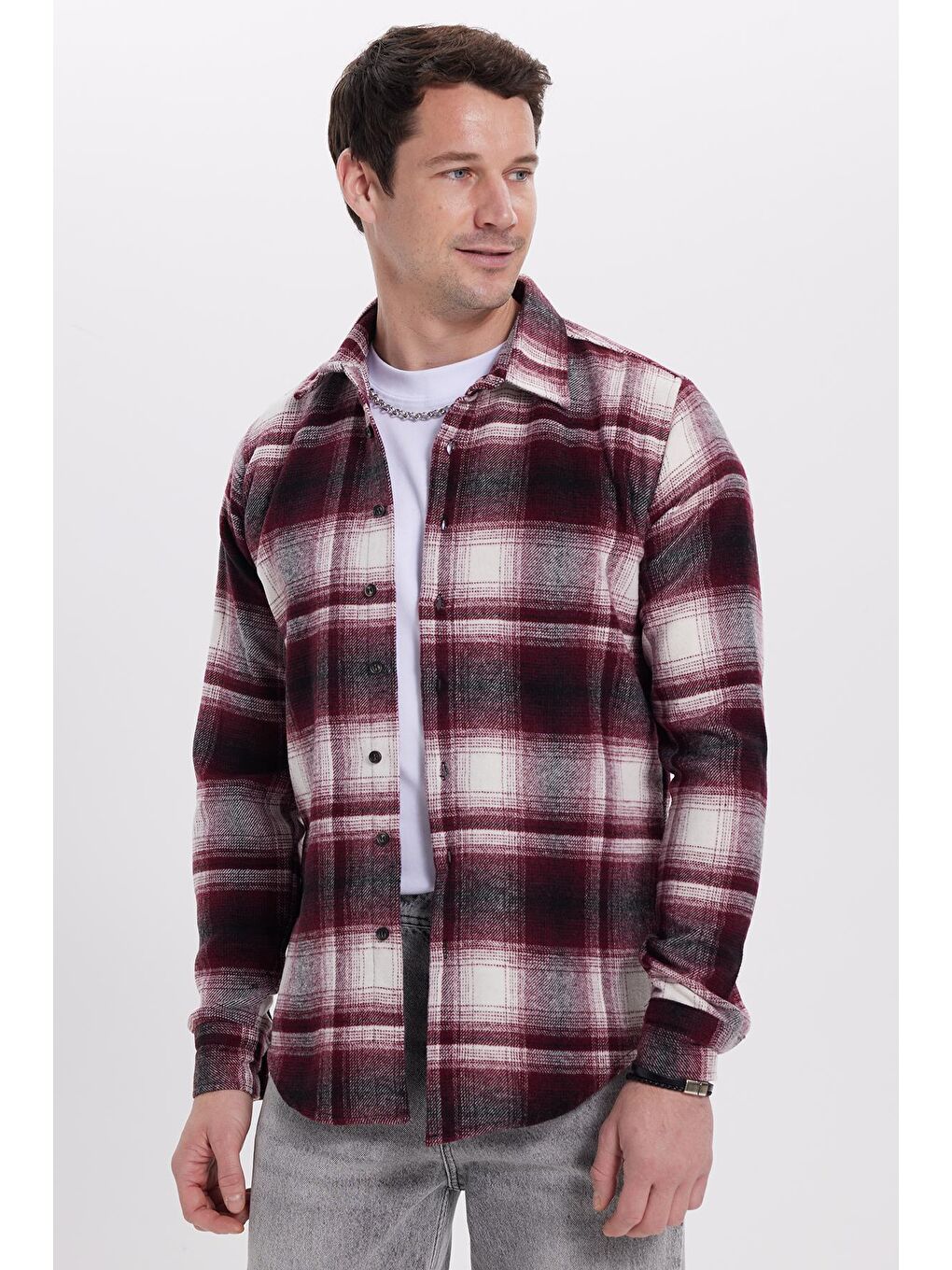 Karışık Erkek Slim Fit Dar Kesim Kareli Kışlık Oduncu Gömlek-5