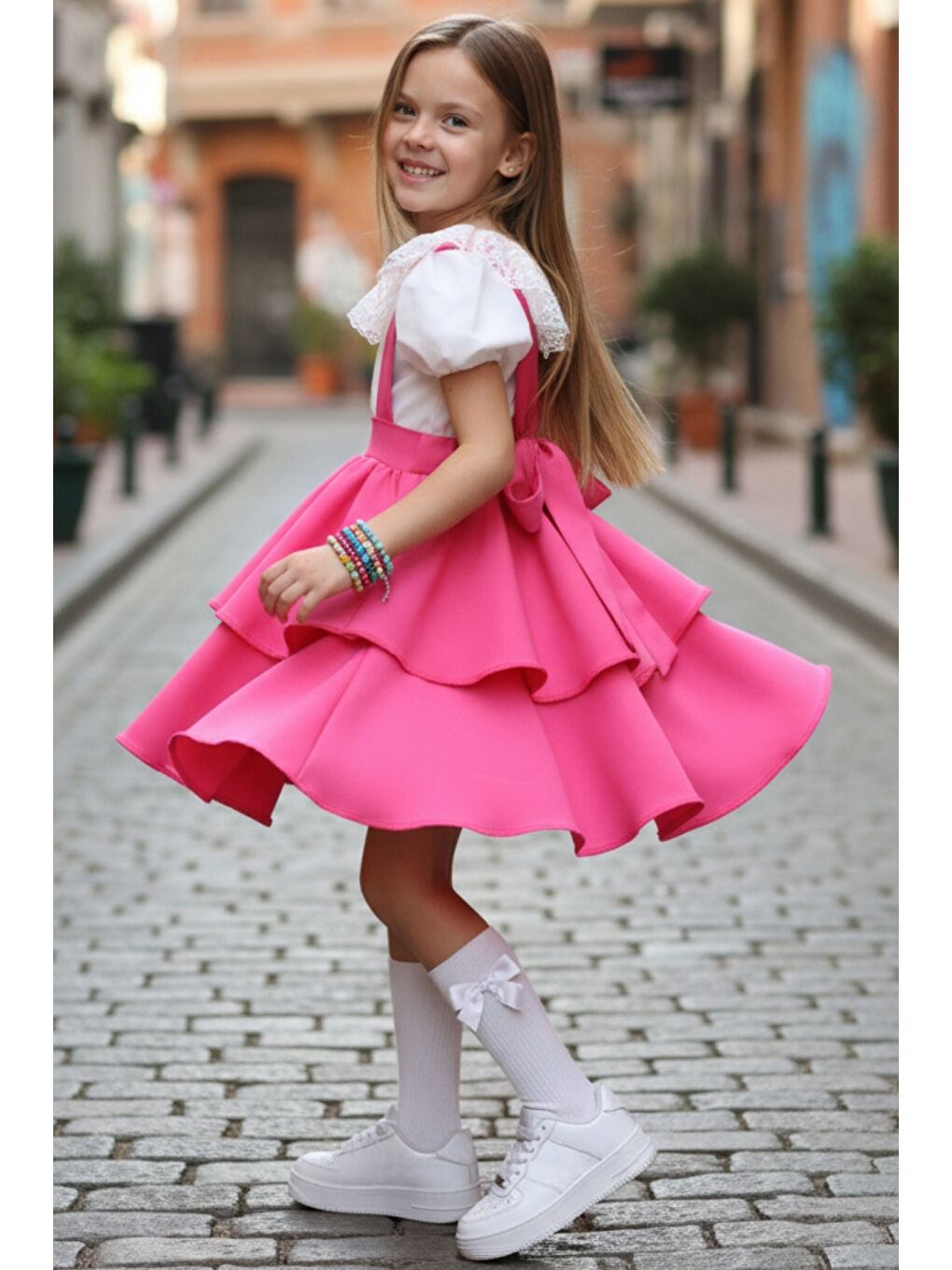 Pembe Kız Çocuk Askılı Jile ve Bluz Takım-1