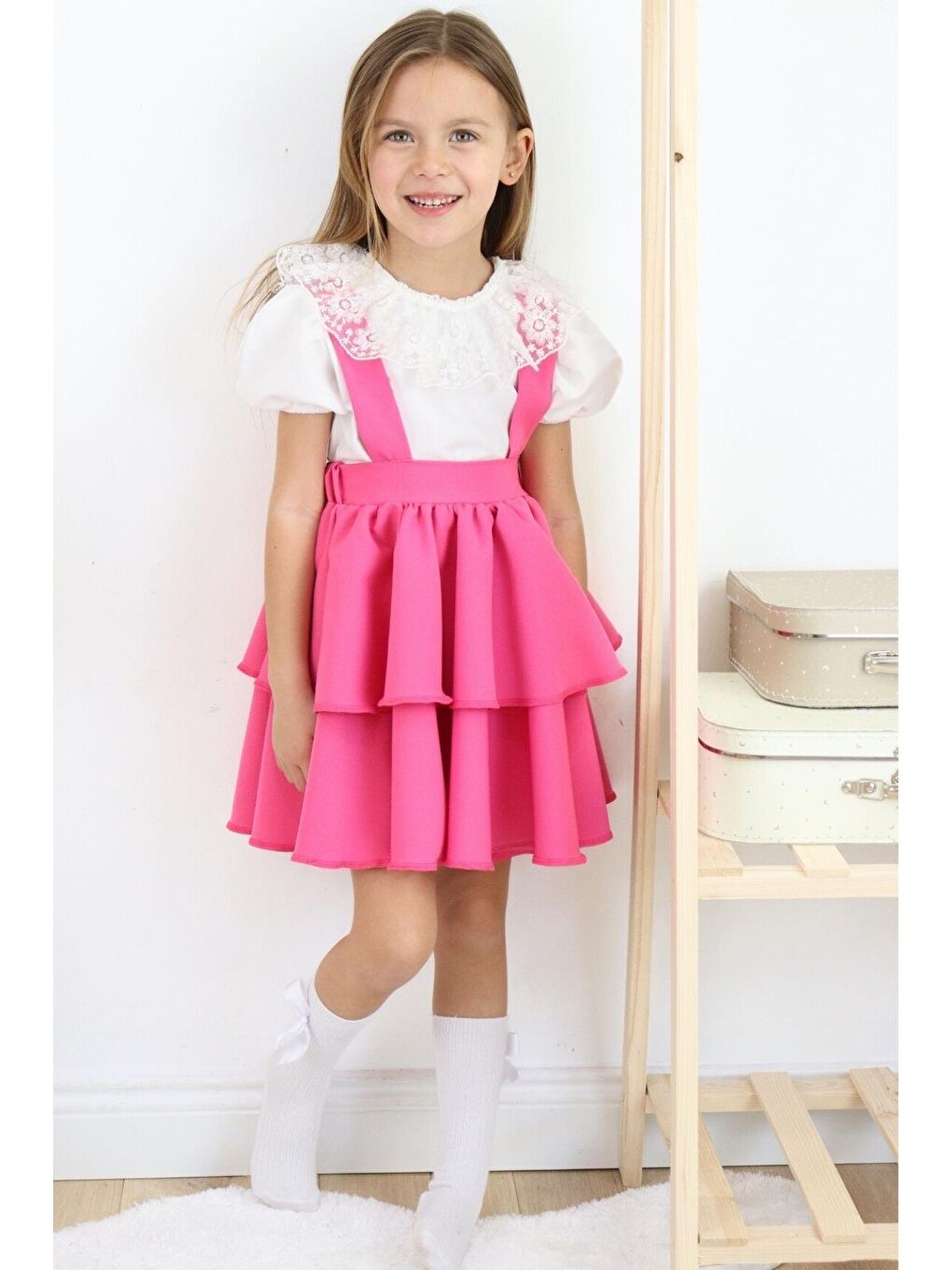 Pembe Kız Çocuk Askılı Jile ve Bluz Takım-2