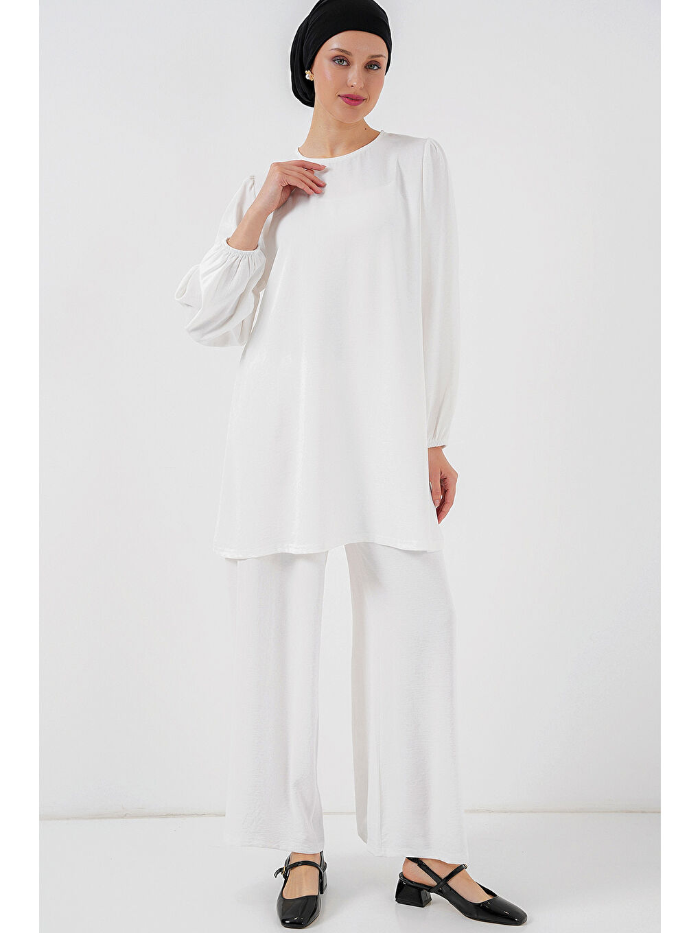 Kadın Ayrobin Tunik Pantolon Alt Üst Takım 6712 - Beyaz