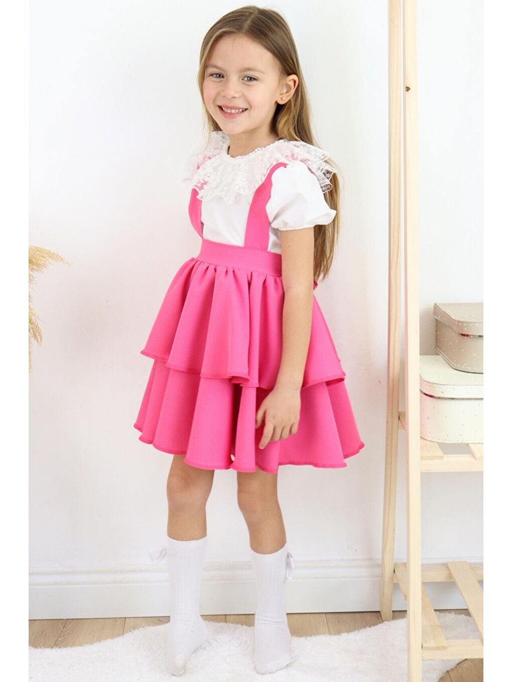 Pembe Kız Çocuk Askılı Jile ve Bluz Takım-3