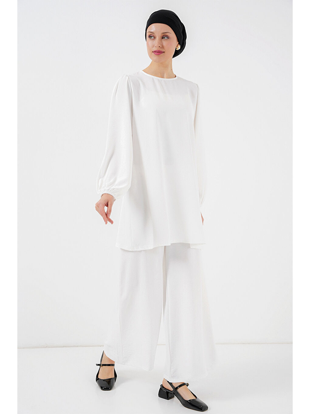 Kadın Ayrobin Tunik Pantolon Alt Üst Takım 6712 - Beyaz-2