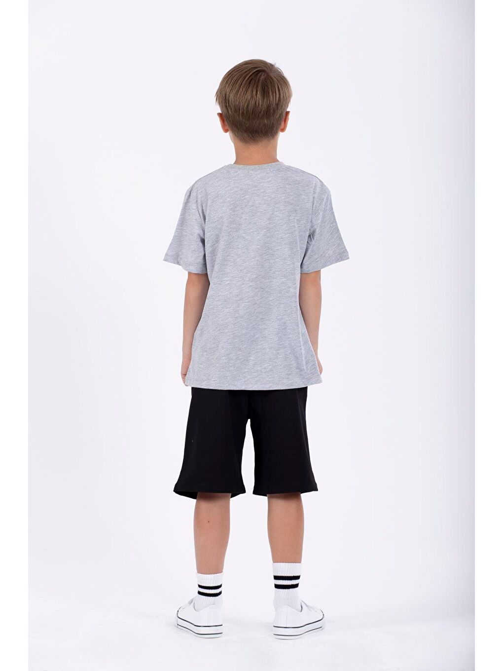 Bisiklet Yaka Kısa Kol Classıc Collectıon Baskılı Gri Renk Erkek Çocuk Kaprili Takım-3