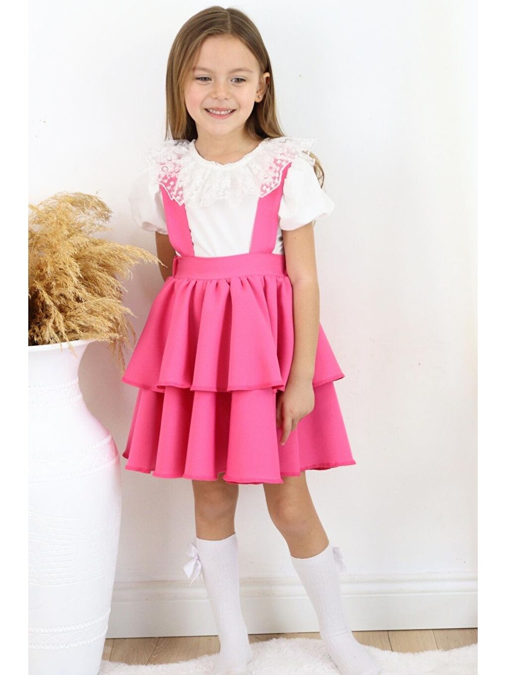 Pembe Kız Çocuk Askılı Jile ve Bluz Takım-7