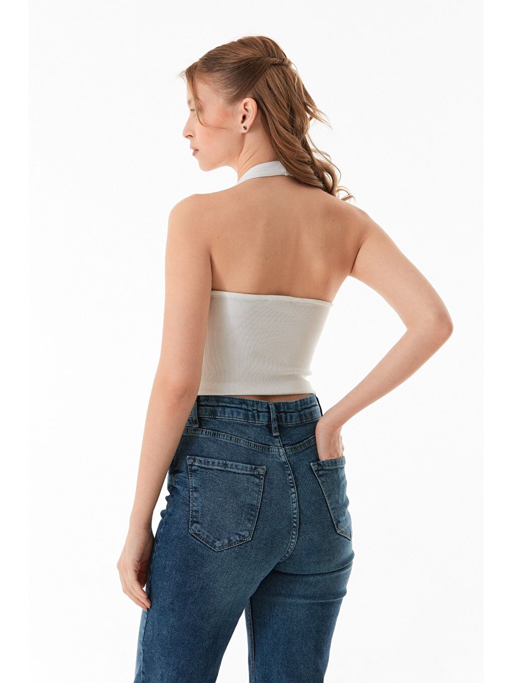 Ekru Boyundan Geçmeli Düğmeli Yelek-2