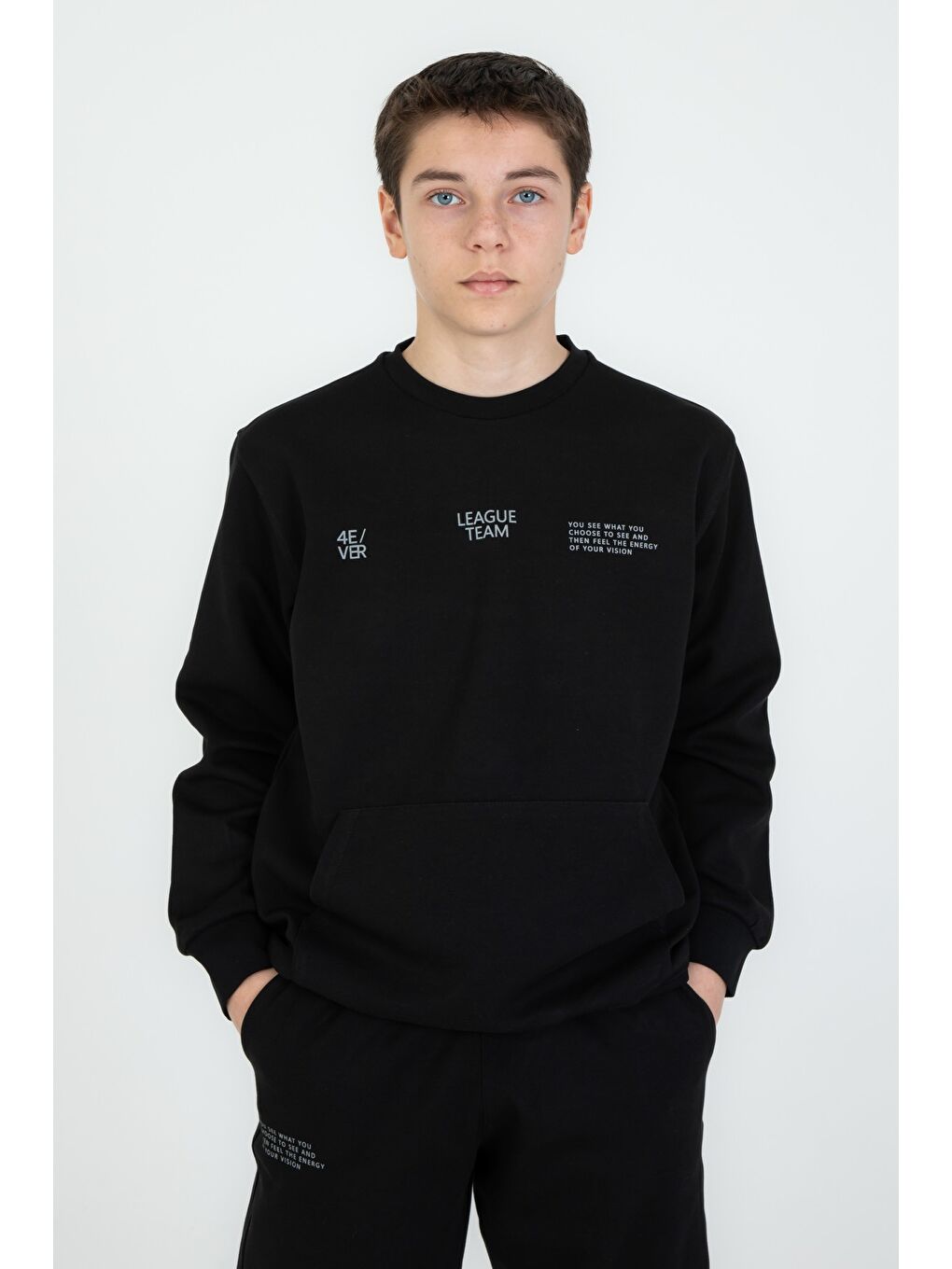 Siyah Bisiklet Yaka Basic Alt Üst Eşofman Takım-2