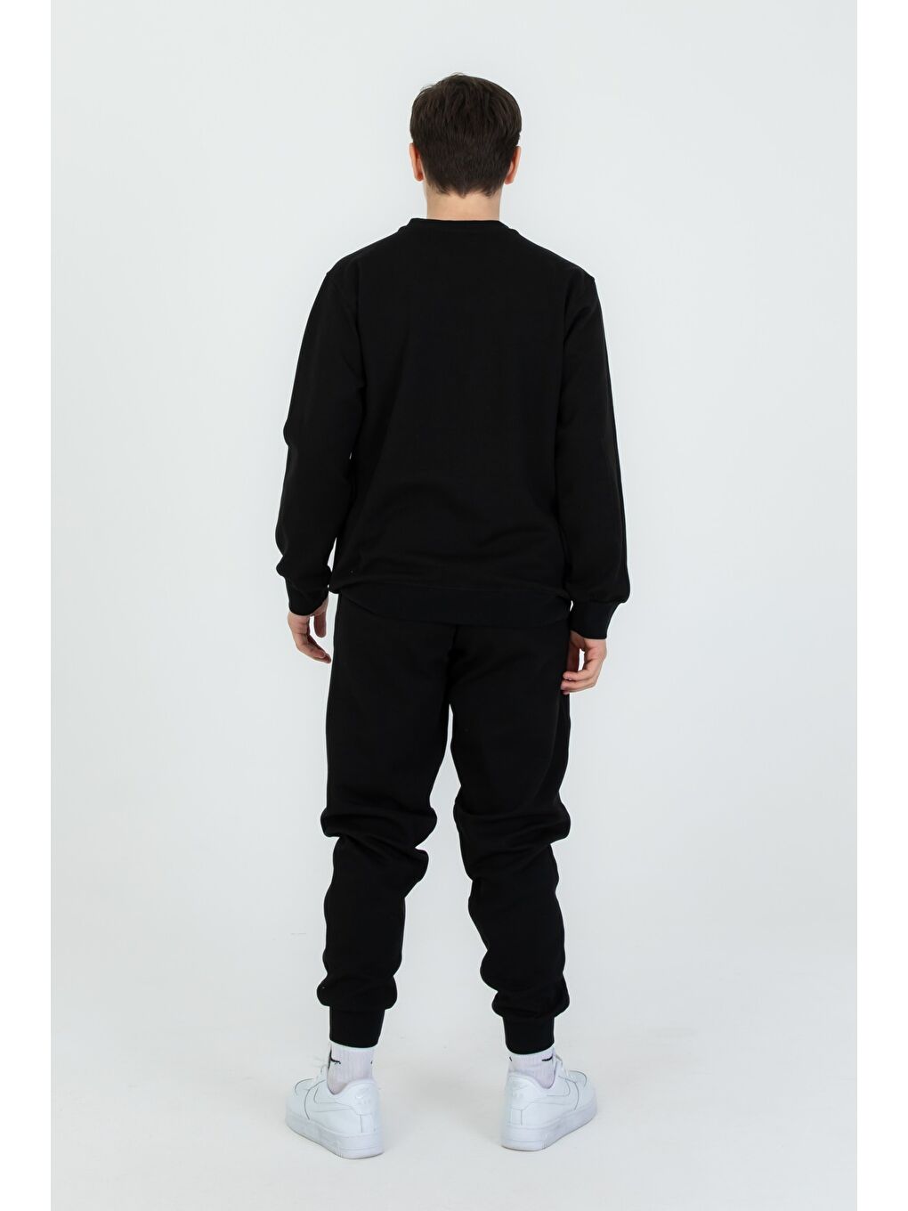 Siyah Bisiklet Yaka Basic Alt Üst Eşofman Takım-5