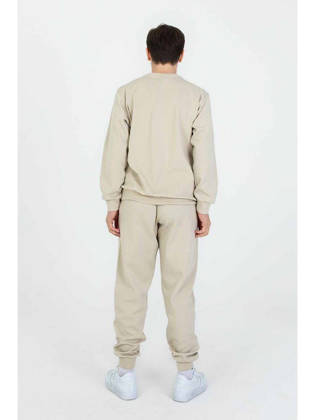 Bej Bisiklet Yaka Basic Alt Üst Eşofman Takım-4