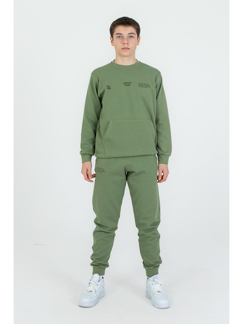 Haki Bisiklet Yaka Basic Alt Üst Eşofman Takım