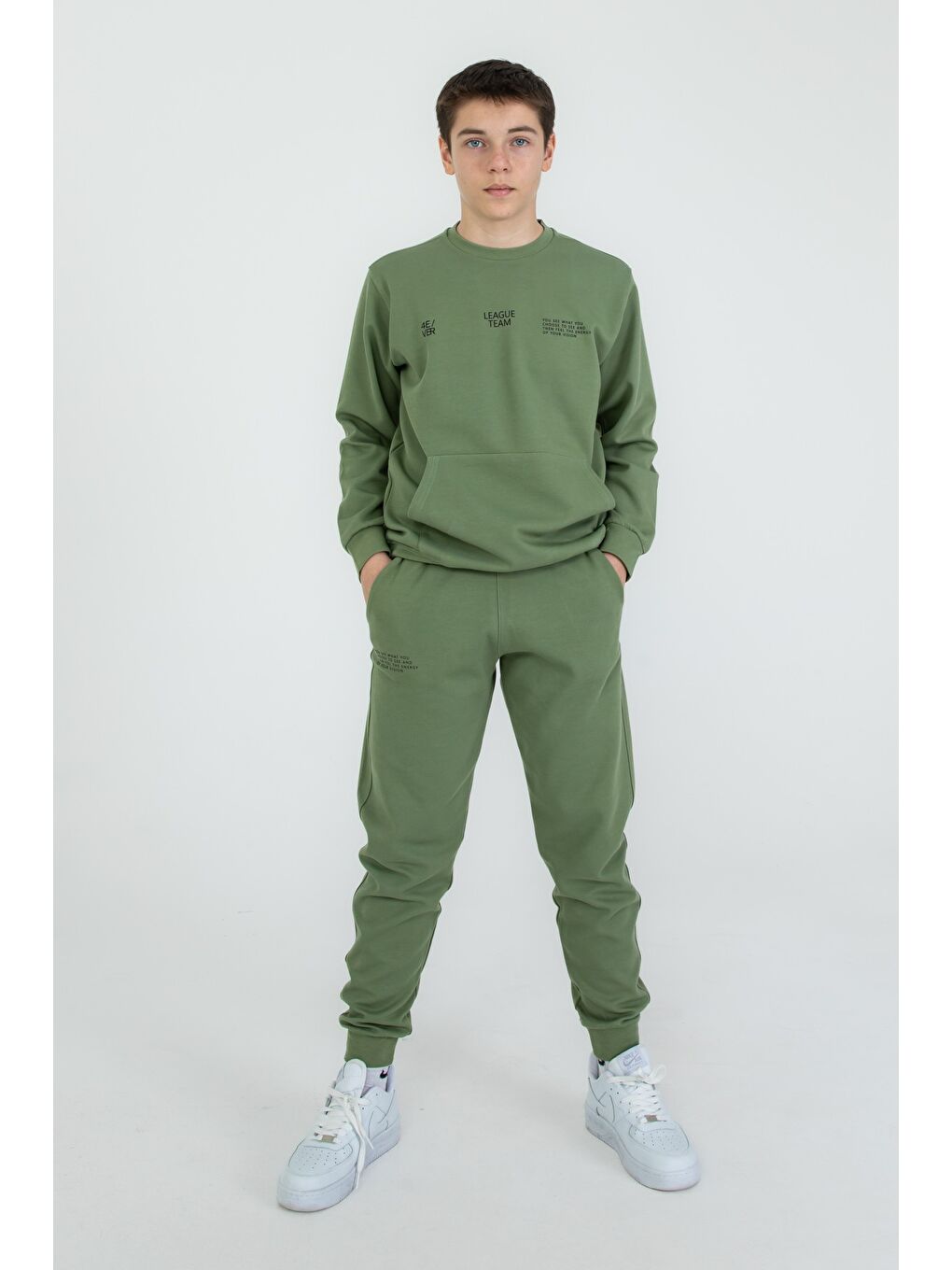 Haki Bisiklet Yaka Basic Alt Üst Eşofman Takım-1