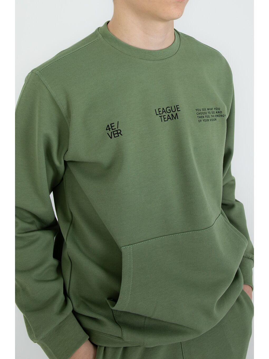 Haki Bisiklet Yaka Basic Alt Üst Eşofman Takım-4