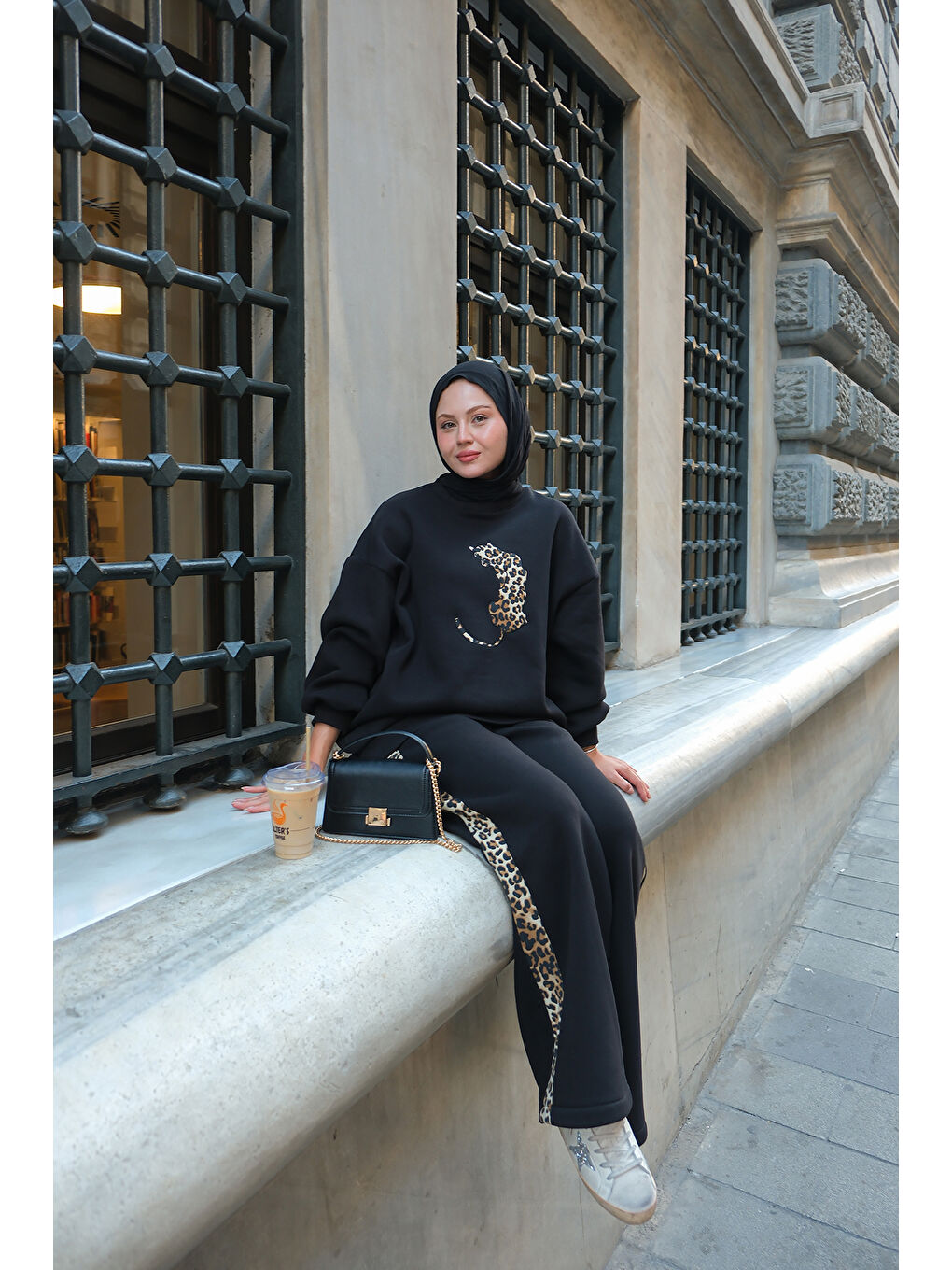 Kadın Leopar Desenli İkili Takım Siyah-1