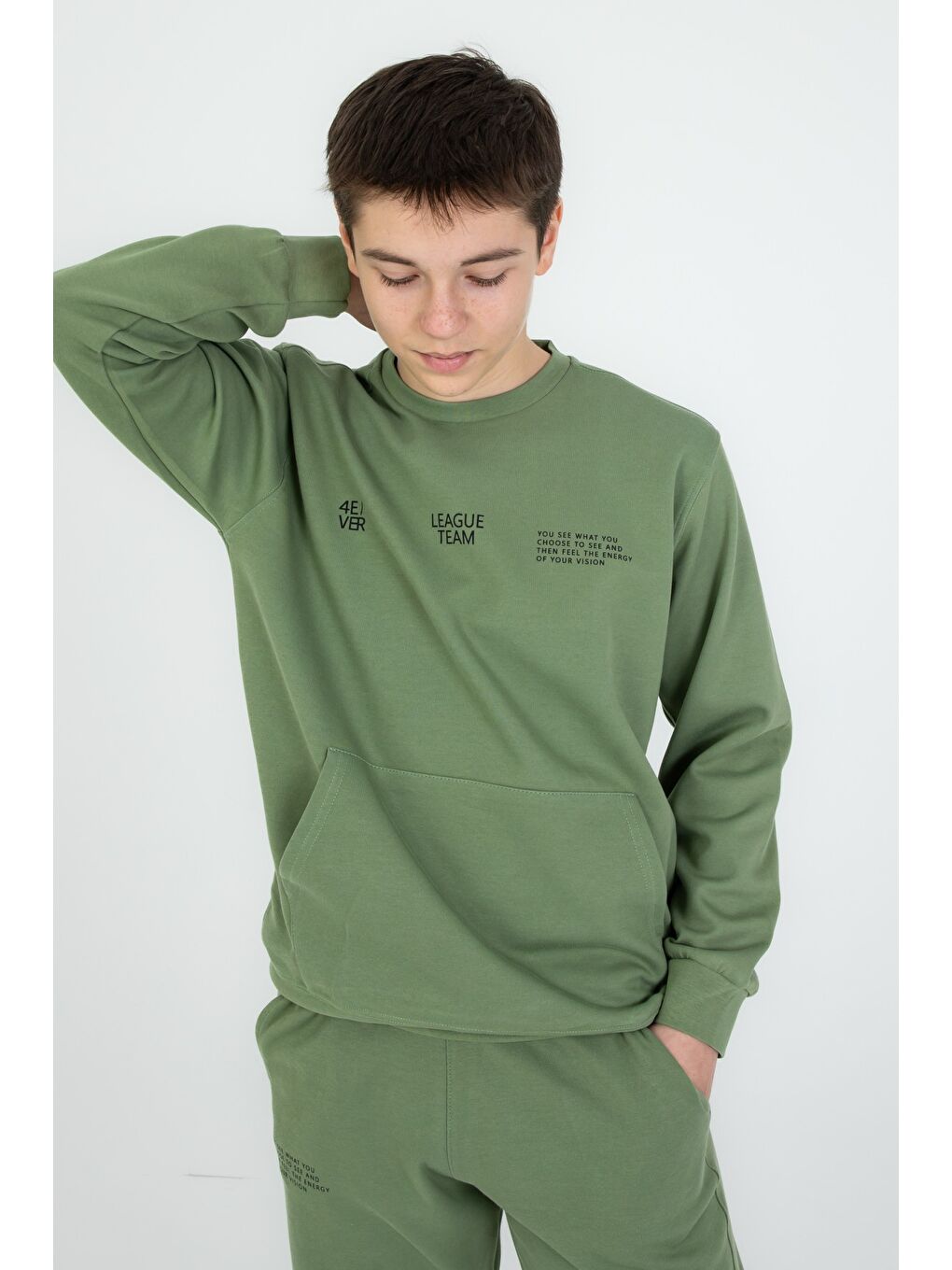 Haki Bisiklet Yaka Basic Alt Üst Eşofman Takım-5