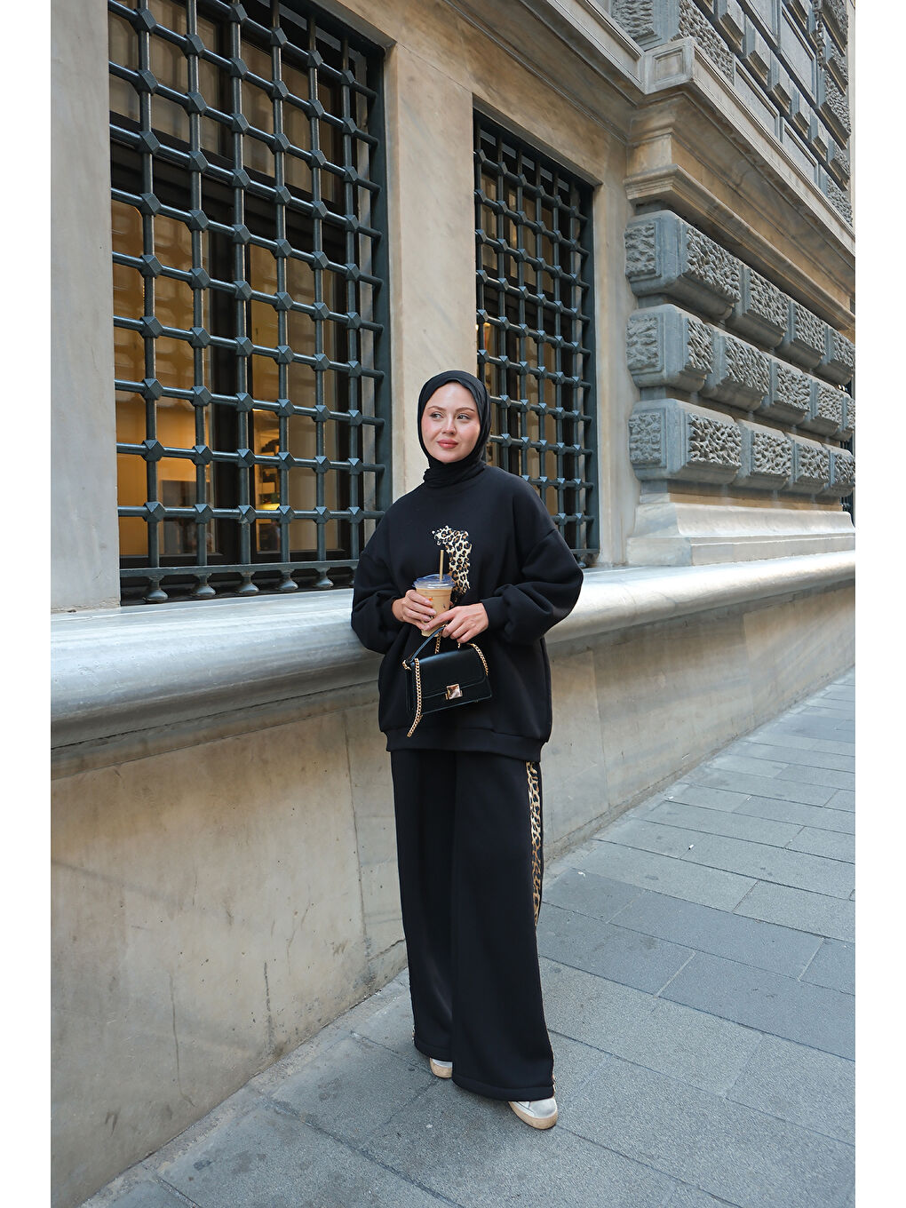 Kadın Leopar Desenli İkili Takım Siyah-2