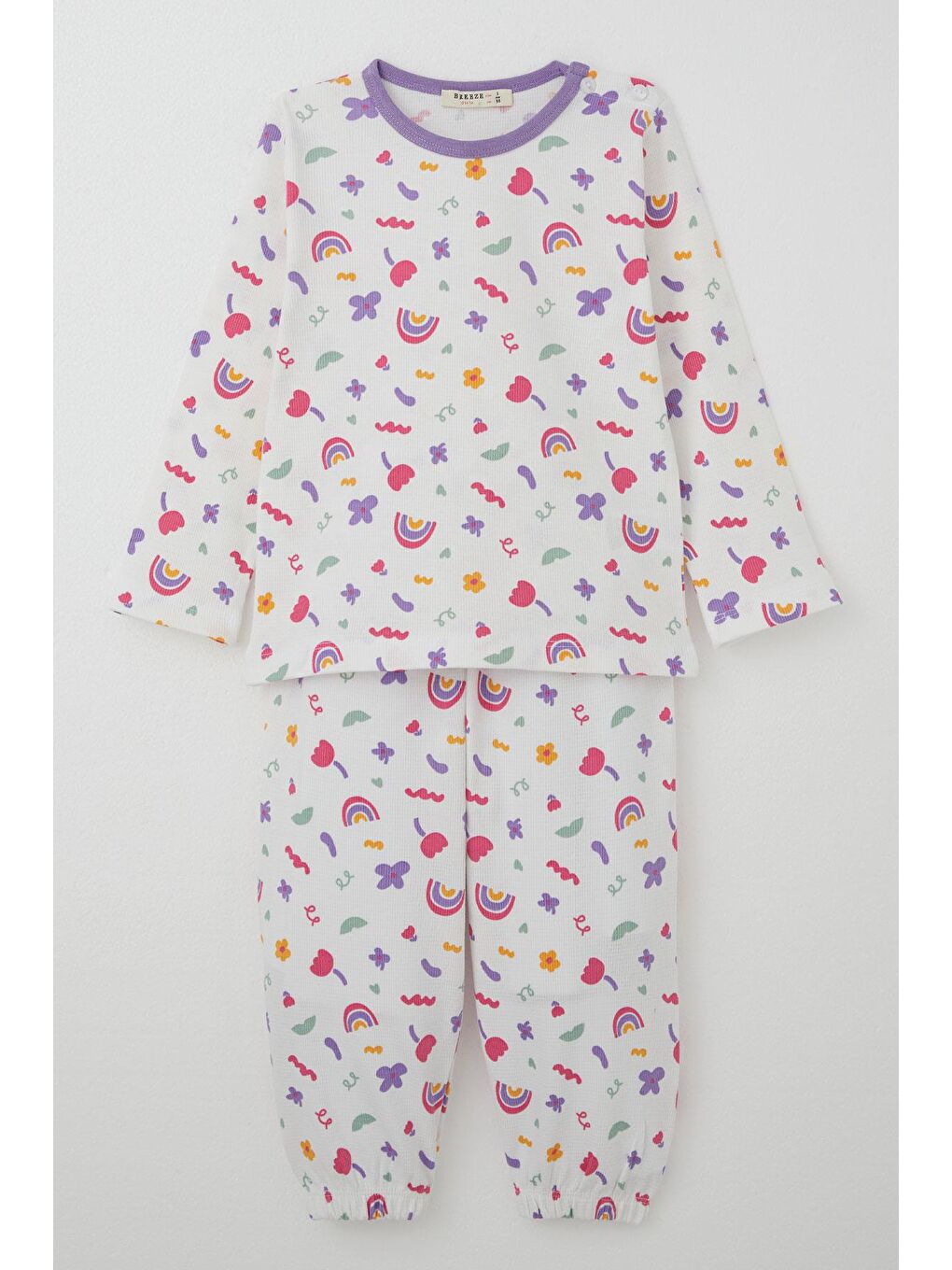 Kız Çocuk Pijama Takımı Baharın Renkleri Beyaz (1-3 Yaş)