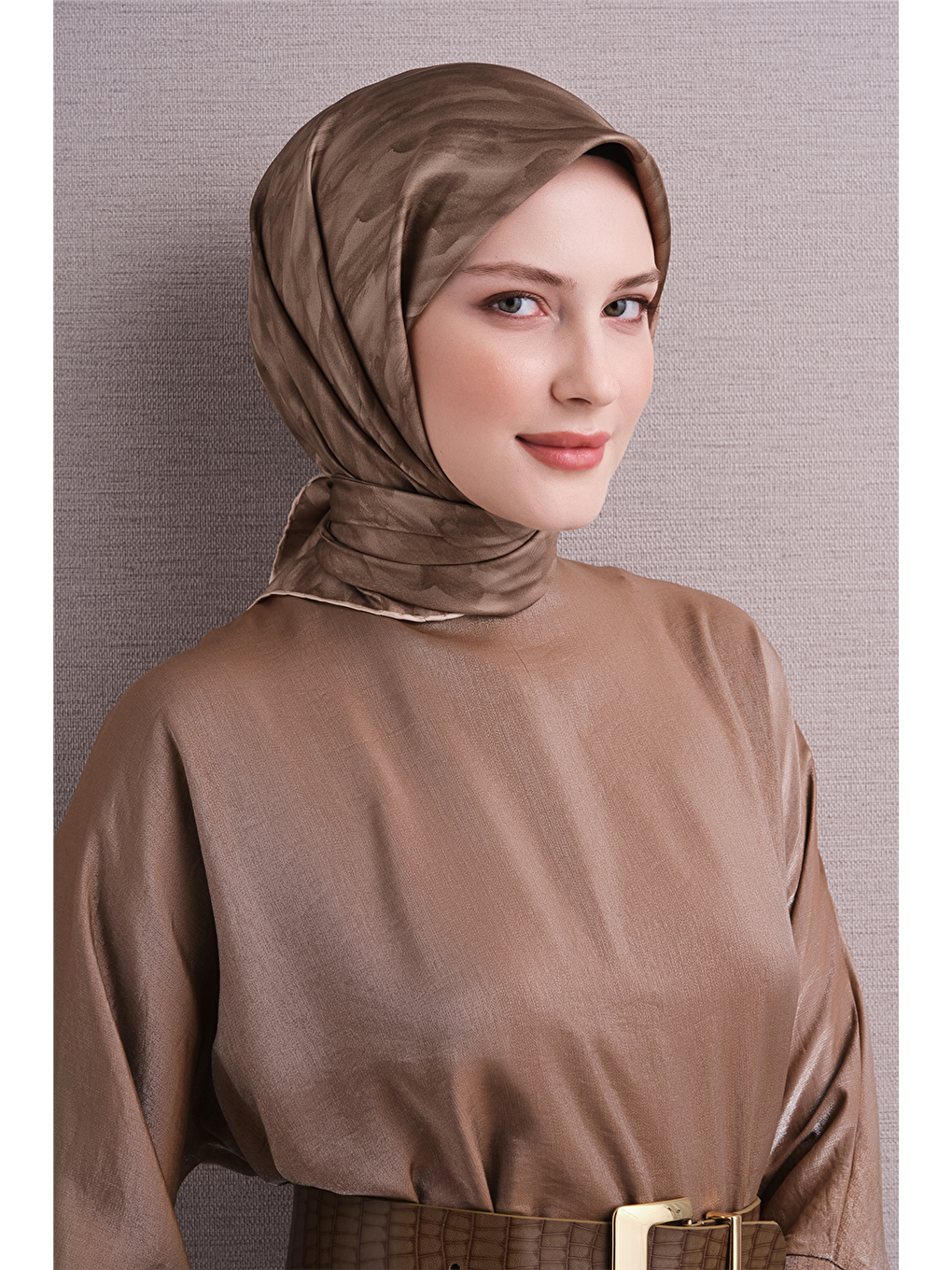 Kahverengi Saf İpek Twill Eşarp 9630d 34-1