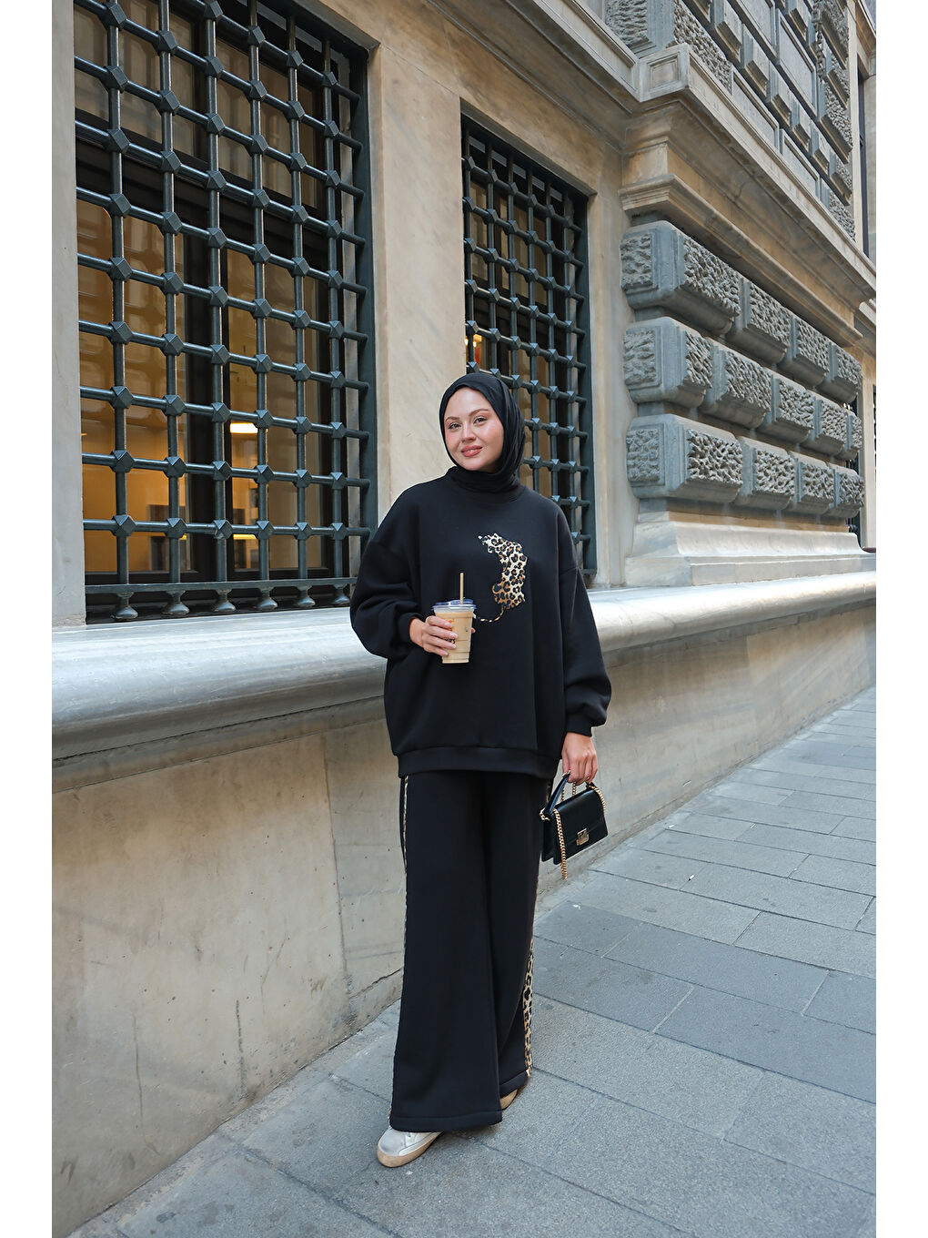 Kadın Leopar Desenli İkili Takım Siyah-3