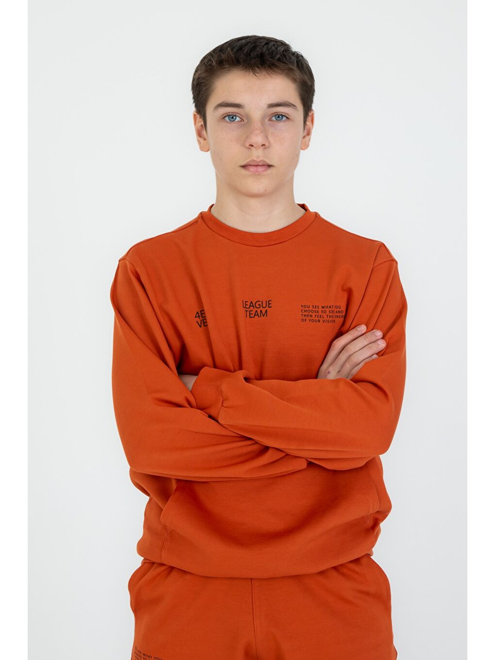 Kahverengi Bisiklet Yaka Basic Alt Üst Eşofman Takım-2