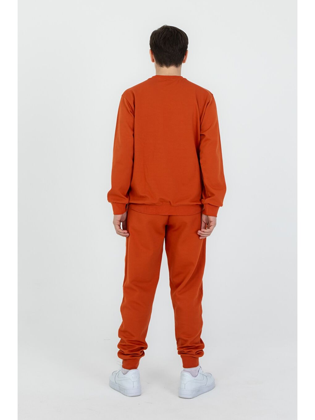 Kahverengi Bisiklet Yaka Basic Alt Üst Eşofman Takım-4