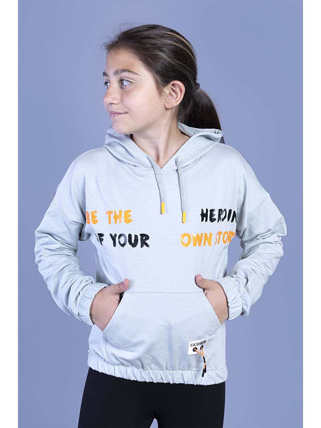 Toontoykids Gri Kız Çocuk  Kanguru Cepli Baskılı Sweatshirt