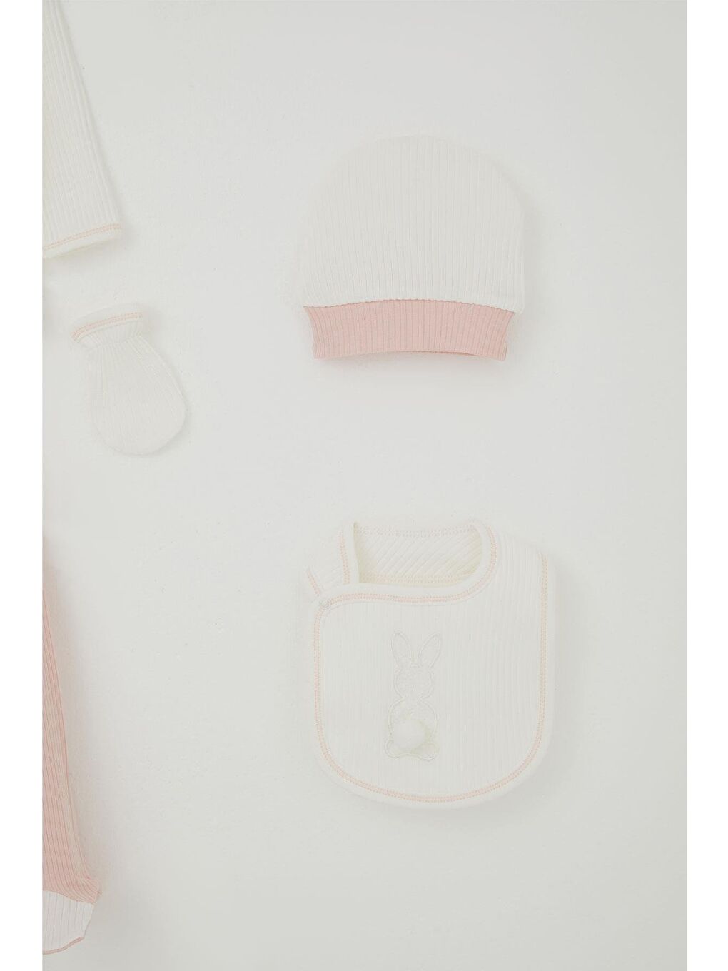 Kız Bebek Hastane Çıkışı 5 Li Ponponlu Tavşancık Nakışlı Ekru (0-3 Ay)-4