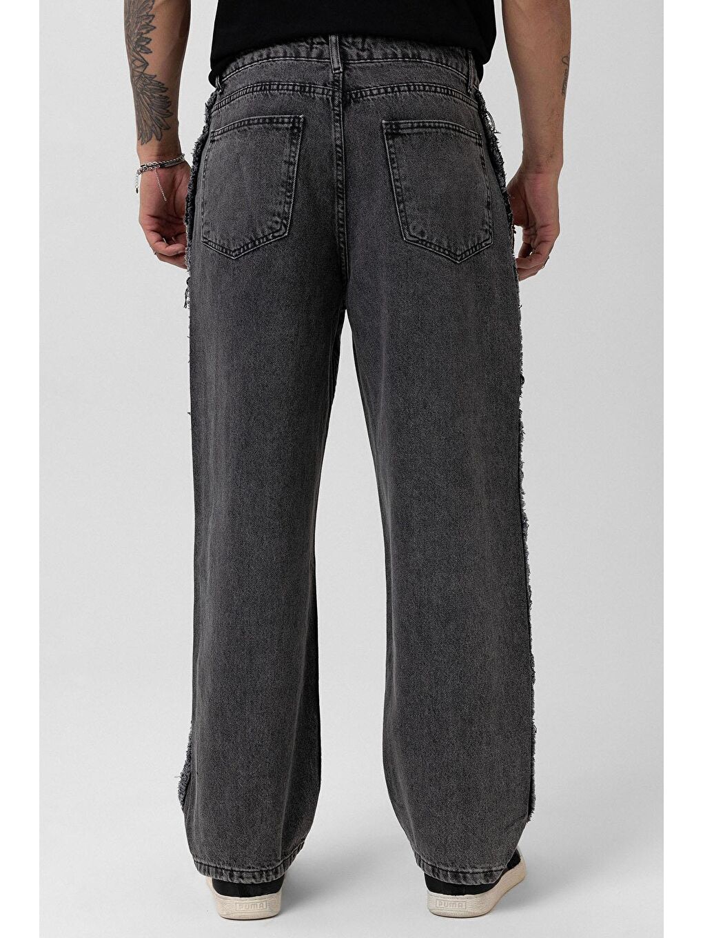 Yan Dikiş Detaylı Baggy Jean Gri-4