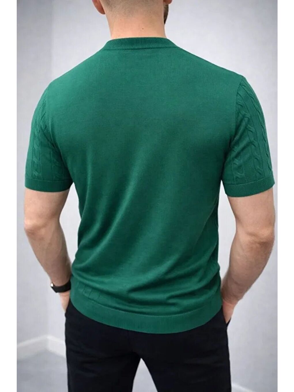 Haki Erkek Yazlık Triko Dokuma Tişört-2