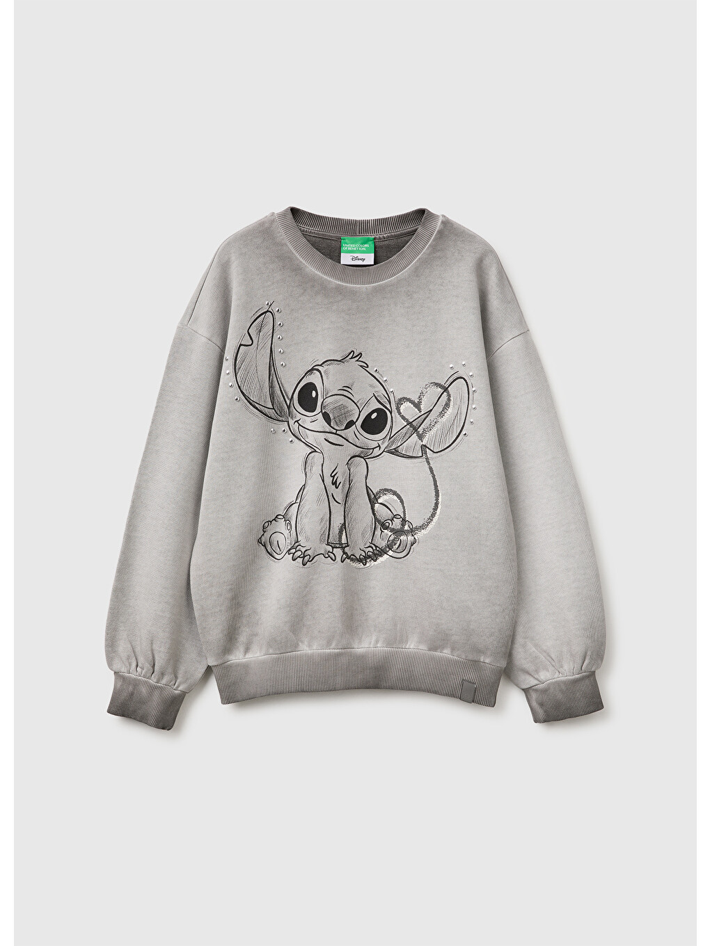 Kız Çocuk Koyu Gri Önü Lilo&stitch Baskılı Oversize Bisiklet Yaka Sweatshirt