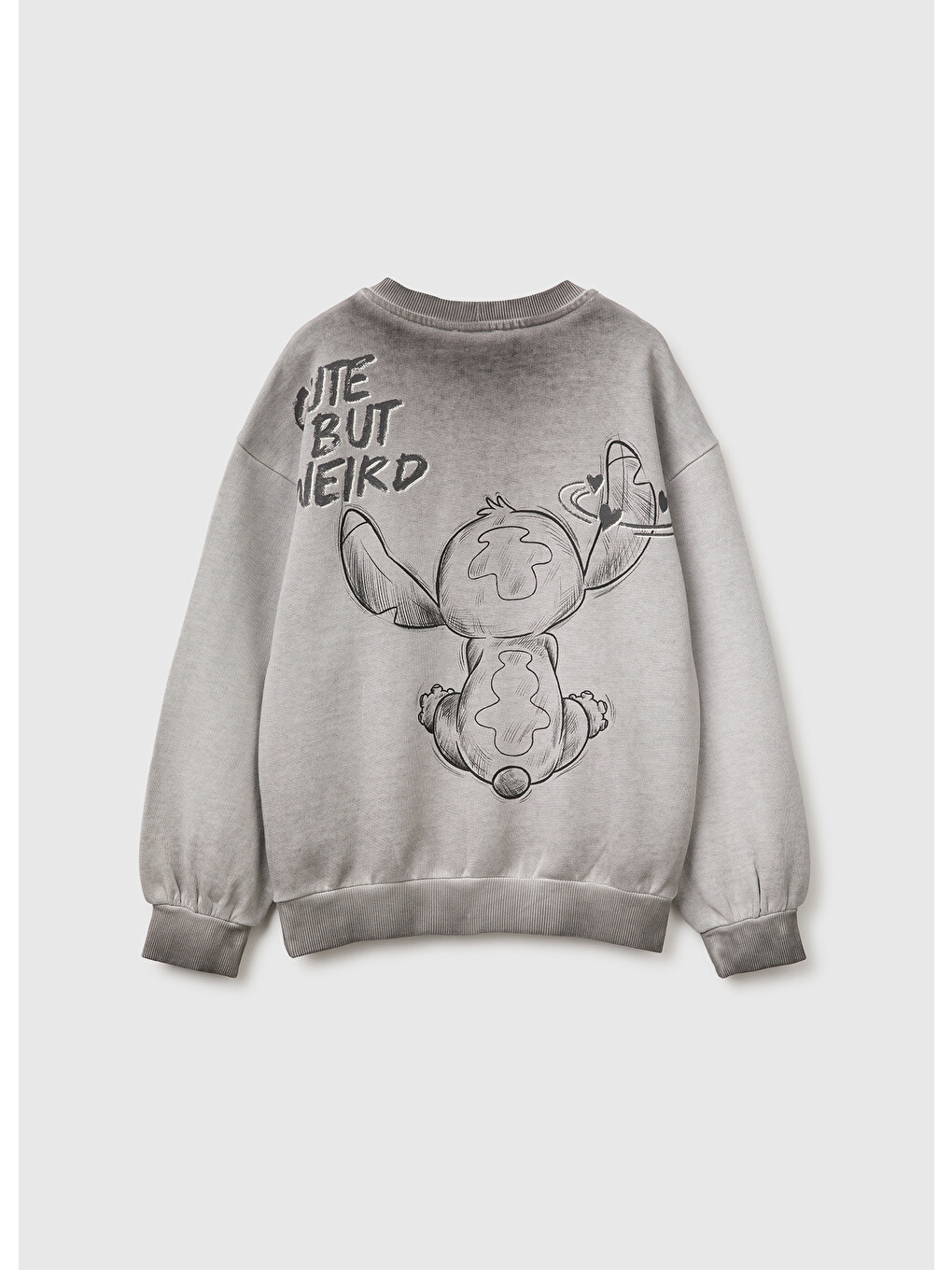 Kız Çocuk Koyu Gri Önü Lilo&stitch Baskılı Oversize Bisiklet Yaka Sweatshirt-1