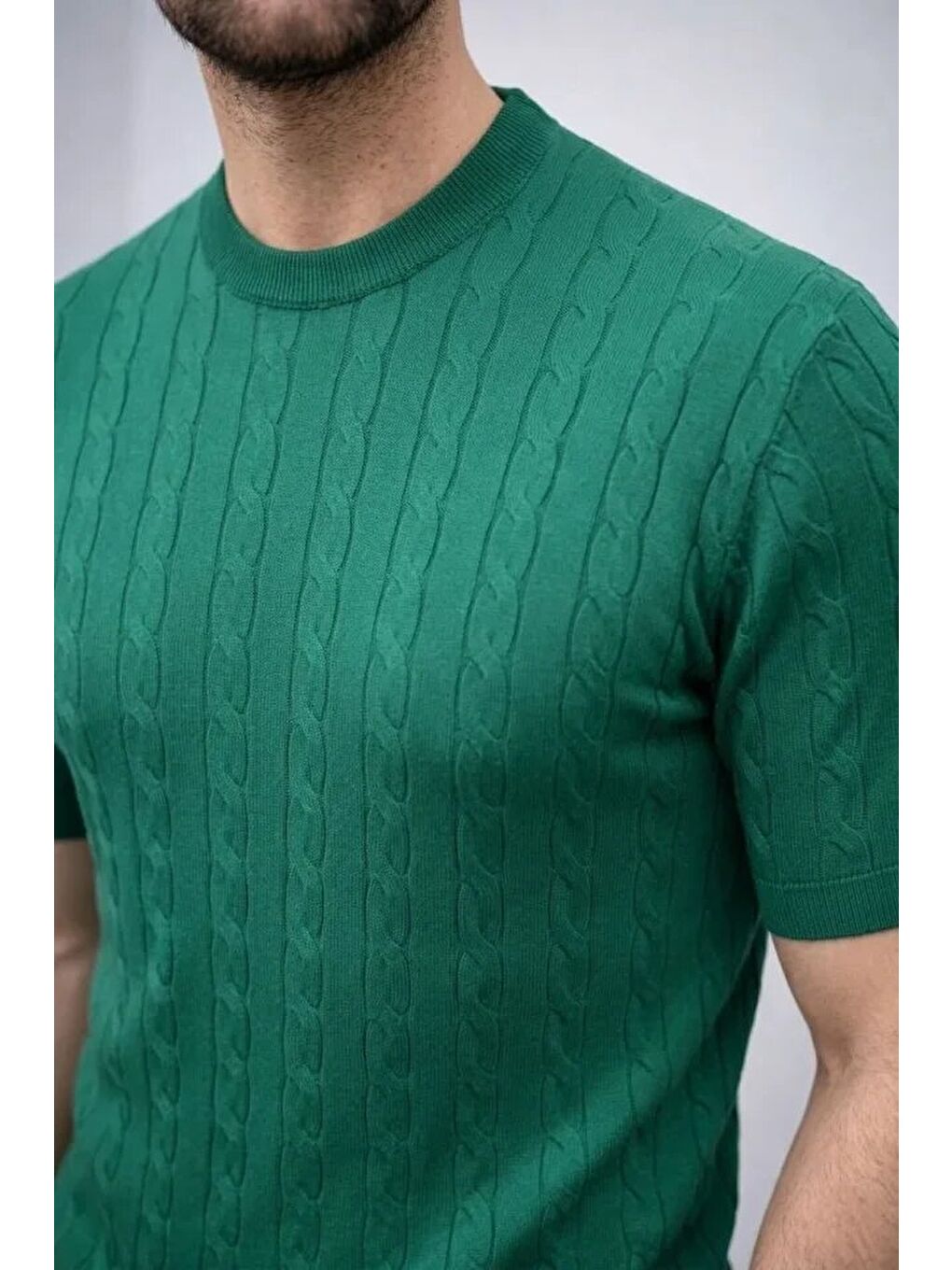 Haki Erkek Yazlık Triko Dokuma Tişört-3