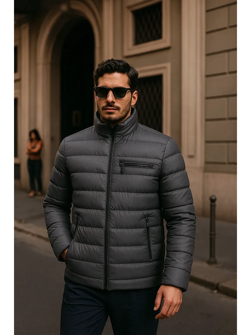 Gri Erkek Comfort Fermuarlı Günlük Kışlık Füme Şişme Mont-1