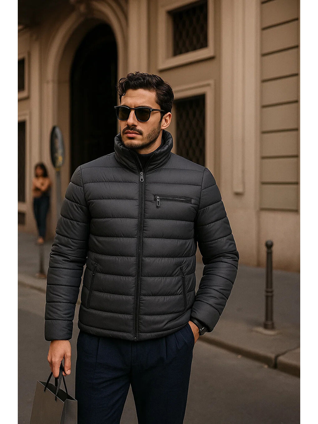 Gri Erkek Comfort Fermuarlı Günlük Kışlık Füme Şişme Mont-2