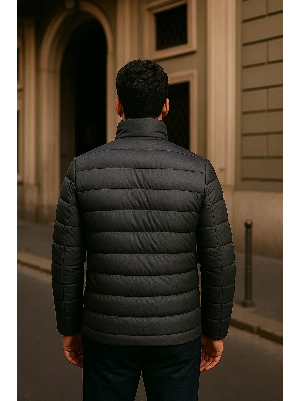 Gri Erkek Comfort Fermuarlı Günlük Kışlık Füme Şişme Mont-4