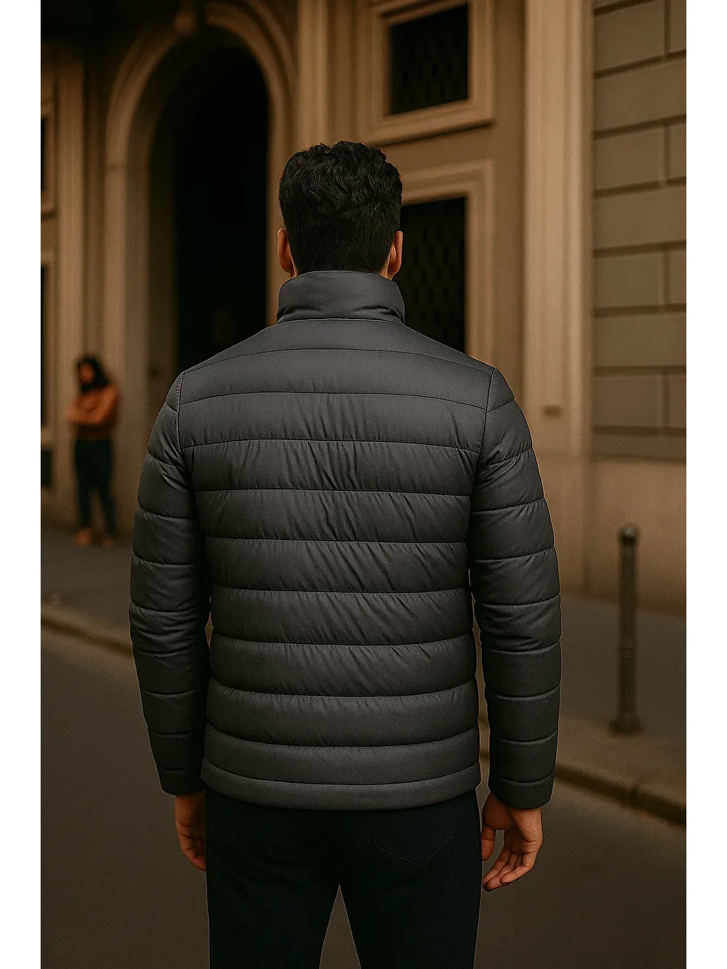 Gri Erkek Comfort Fermuarlı Günlük Kışlık Füme Şişme Mont-5