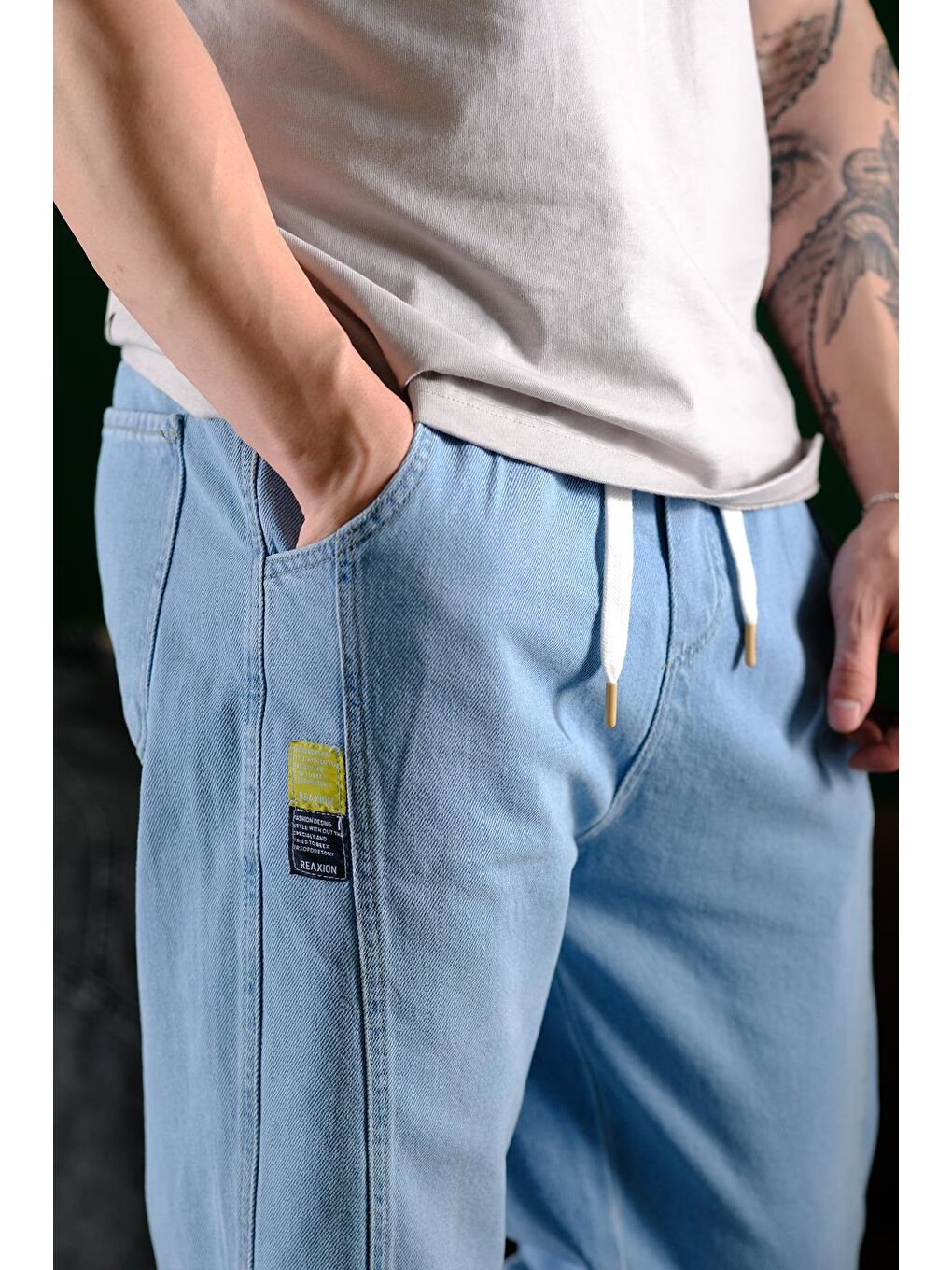 Mavi Reax Camilla Beli Lastikli İpli Düz Paça Rahat Kesim Erkek Jean Pantolon-1