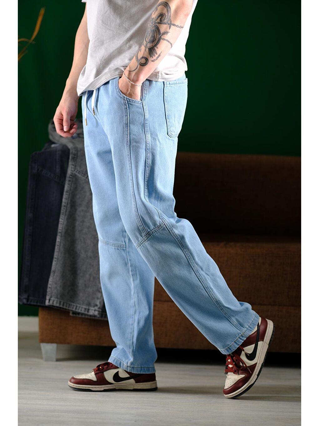 Mavi Reax Camilla Beli Lastikli İpli Düz Paça Rahat Kesim Erkek Jean Pantolon-2