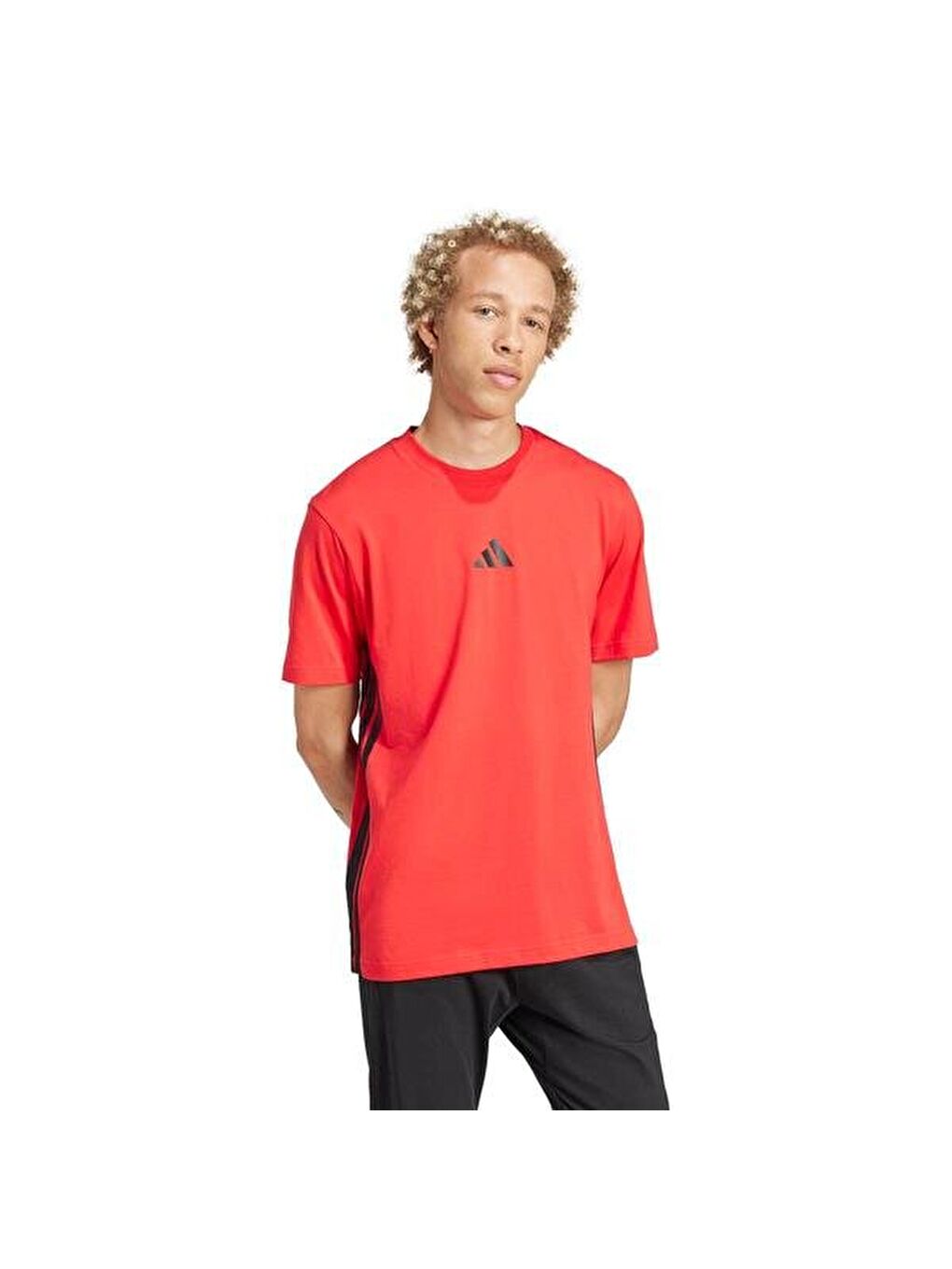 Essentials 3 Stripes Single Jersey Erkek Kırmızı Tişört-3