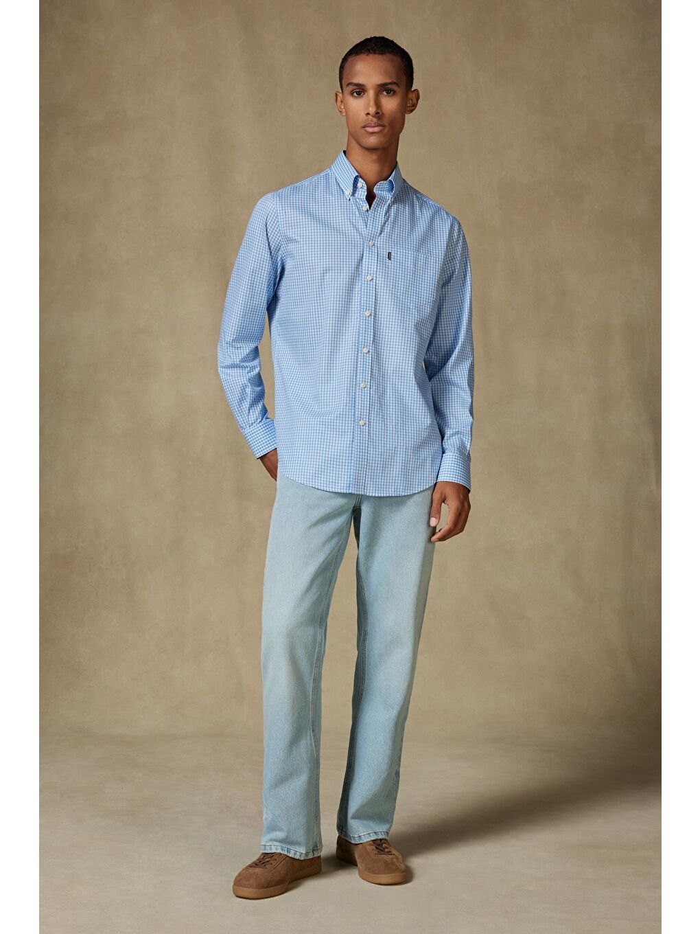 Aldo Poplin Pamuklu Comfort Fit Koyu Mavi Düğmeli Yaka Erkek Kareli Gömlek-2