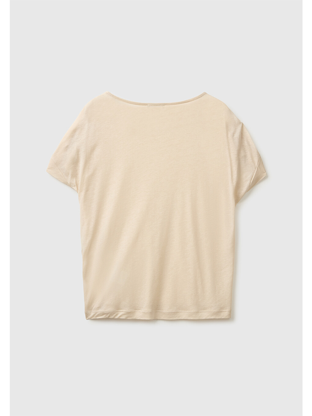 Bej Kadın Taş Keten Liyosel Karışımlı Omuzları Büzgü Detaylı T-Shirt-1