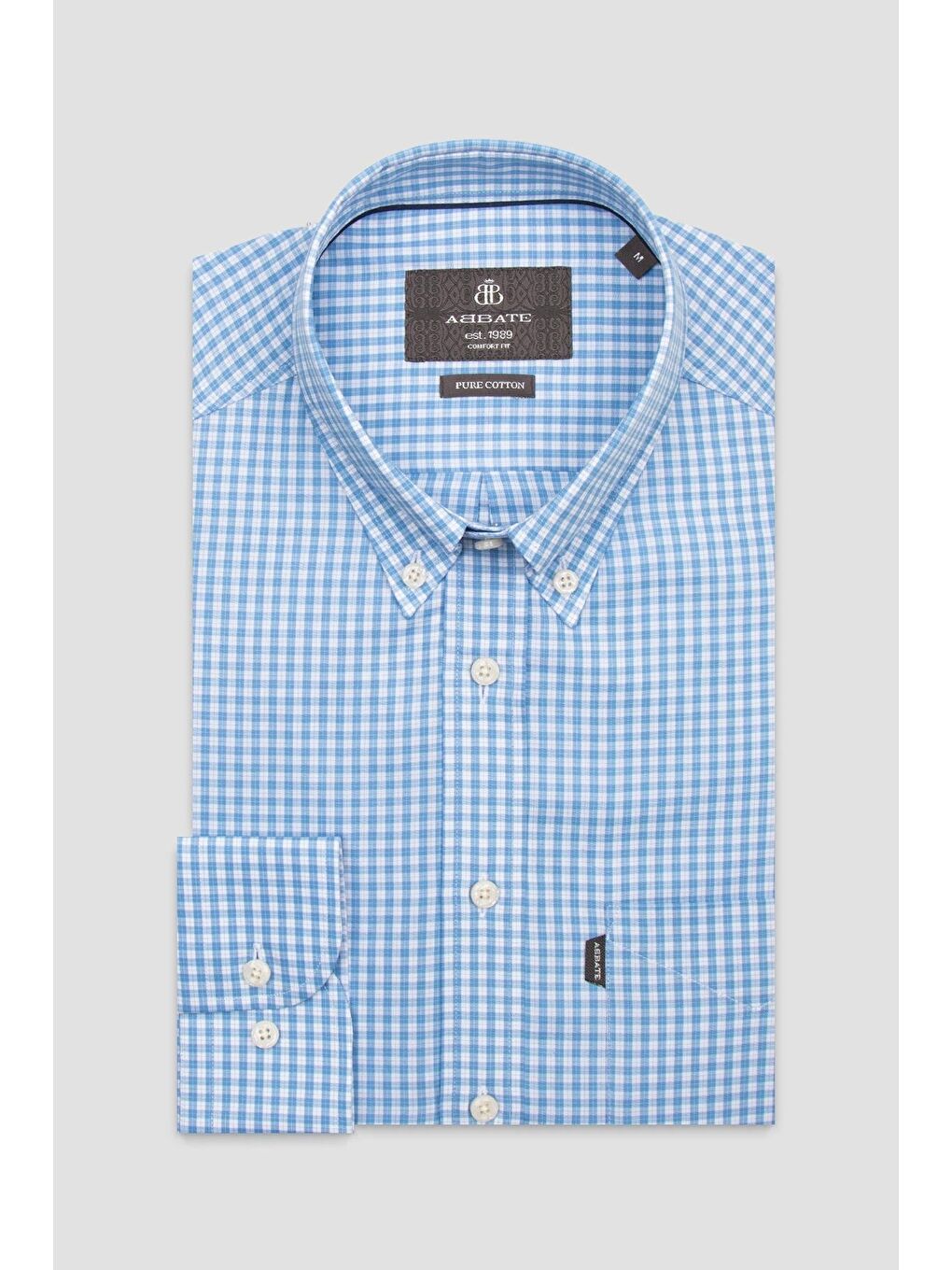 Aldo Poplin Pamuklu Comfort Fit Koyu Mavi Düğmeli Yaka Erkek Kareli Gömlek-4