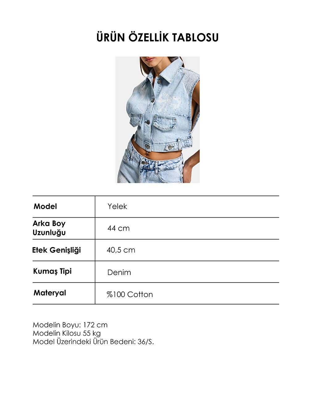 Mavi Kadın Ice T-3s6-3 Crop Fit Dantel ve Taş Detaylı Tasarım Denim Yelek-3