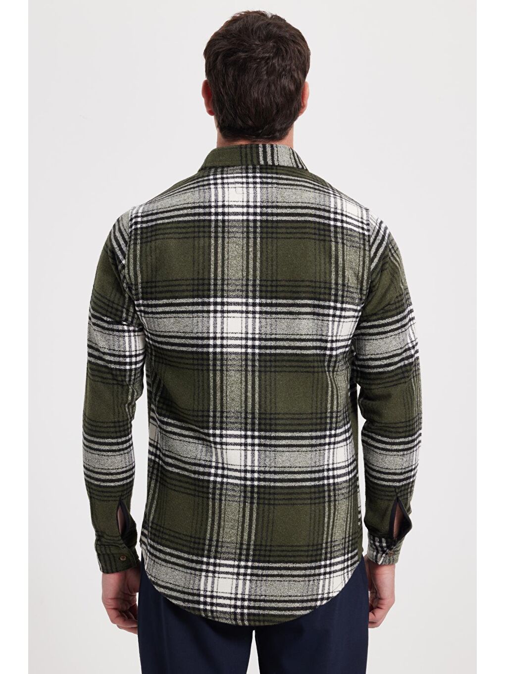 Haki Erkek Slim Fit Dar Kesim Kareli Kışlık Oduncu Gömlek-5