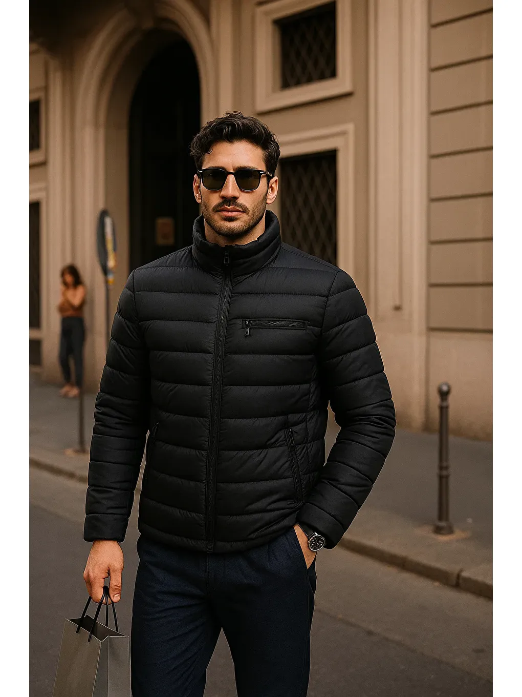 Erkek Comfort Fermuarlı Günlük Kışlık Siyah Şişme Mont-1